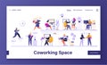 Landing page with co working office space concept.