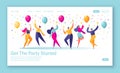 Concept of landing page with group of happy, joyful people celebrating holiday, event.