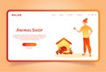 Landing page for pet shop. Online animal store. Dog cat shop. Pets care