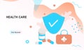 Landing page of prescription drugs, medical prescription, first aid kit and medical supplies. Concept of pharmacy, drugstore, diag