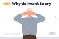 Landing page for psychological online service with crying teenager boy feeling negative emotions