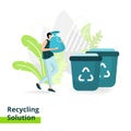 Landing page Recycling Solution, the concept of men carrying garbage, can be used for ux, ui, banners, templates, backgrounds, web