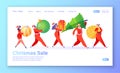 Winter holiday sales concept for website or landing page. Tiny flat ÃÂartoon people characters carry gifts,