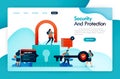Landing page for security and protection, padlock and lock, hacking user data, privacy and financial protection, secures digital