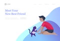 Landing page set of children with cats and dog. Happy, funny kids playing, love and taking care of kittens, pet animals Royalty Free Stock Photo