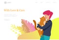 Landing page set of children with cats and dog. Happy, funny kids playing, love and taking care of kittens, pet animals Royalty Free Stock Photo