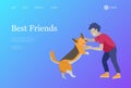 Landing page set of children with cats and dog. Happy, funny kids playing, love and taking care of kittens, pet animals Royalty Free Stock Photo