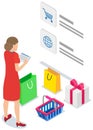 Landing page of site with goods. Man using application for buying and ordering purchases worldwide