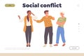 Landing page with social conflict concept and arguing multiracial people characters having problem Royalty Free Stock Photo