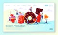 Concept of landing page with sweets food production