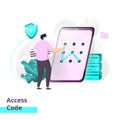Landing page template of Access Code. man is opening the pattern code on the smartphone. Modern flat design concept of web page