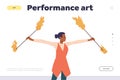 Landing page template advertising fantastic performance art and amazing fire show on street