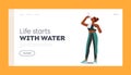 Landing Page Template. Athletic Beautiful Sportswoman Drinking Water from Bottle Refreshing after Fitness Activity