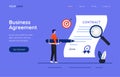 Landing page template of business agreement contract concept. A man signing contract illustration Royalty Free Stock Photo