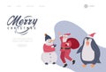 Landing page template with Christmas and New Year holiday set with Santa, elf, penguin and snowman portrait photo Royalty Free Stock Photo