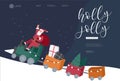 Landing page template with Christmas and New Year holiday set with Santa. Christmas winter fair. Cartoon vector Royalty Free Stock Photo