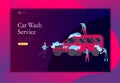 Landing page template cleaning vehicle with special equipment. Car wash service, automatic carwash concept. Vector flat