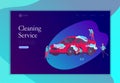 Landing page template cleaning vehicle with special equipment. Car wash service, automatic carwash concept. Vector flat