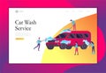 Landing page template cleaning vehicle with special equipment. Car wash service, automatic carwash concept. Vector flat