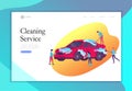 Landing page template cleaning vehicle with special equipment. Car wash service, automatic carwash concept. Vector flat