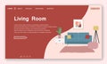 Landing page template of furniture store. Furniture for living room. Cozy home interior in Scandinavian with houseplant. Stock