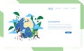 Landing page template with group of people of ecologists taking care of Earth and nature. Save The Planet. Environmental