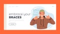 Landing Page Template with Happy Male Character Beaming With Joy, Man With Braces Is Thrilled With The Progress Royalty Free Stock Photo