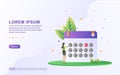 Landing page template with illustration of a business woman organizing a schedule of activities