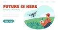 Landing page template with info about application drone technology in farming.