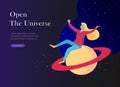 landing page template. Inspired People flying. Create your own spase. Characters moving and floating in dreams, imagination and