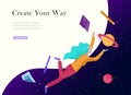 landing page template. Inspired People flying. Create your own spase. Characters moving and floating in dreams, imagination and