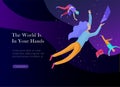 Landing page template. Inspired People flying. Create your own spase. Characters moving and floating in dreams