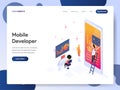 Landing page template of Mobile Developer Isometric Illustration Concept. Modern design concept of web page design for website and