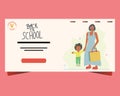 Landing page template with mother and daughter walking to school Royalty Free Stock Photo