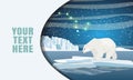 Landing page template with multi-level shadows and the image of a polar bear on an ice floe. Dark northern sky Royalty Free Stock Photo