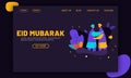 Landing page or template for Muslim feast Eid Mubarak. Muslim People feast for breaking the fast and give blesses to each other