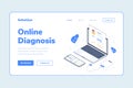 Landing Page Template Online Diagnosis Health Laptop Smarthphone Stethoscope Isometric Illustration