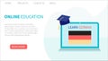 Landing page template. Online German Learning, distance education concept. Language training and courses. Studying