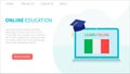 Landing page template. Online Italian Learning, distance education concept. Language training and courses. Studying