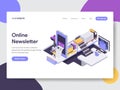 Landing page template of Online Newsletter Mobile Illustration Concept. Isometric flat design concept of web page design for