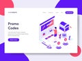 Landing page template of Online Promo Codes Illustration Concept. Isometric flat design concept of web page design for website and