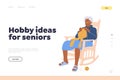 Landing page template online service with hobby ideas for seniors and elderly woman knitting