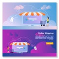 Landing page template of Online Shopping. Online shopping banner. Modern flat design concept of web page design for website and Royalty Free Stock Photo