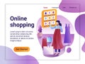 Landing page template of Online Shopping. The Flat design concept of web page design for a mobile website. The Woman