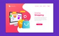 Landing page template of Online Shopping. Modern flat design concept of web page design for website and mobile website. Vector