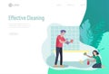 landing page template people home cleaning, couple man and woman cleaning bathroom, carpet and floor, wipe dust. Vector