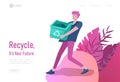 Landing page template with people Recycle Sort Garbage in different container for Separation to Reduce Environment