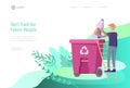 Landing page template with people Recycle Sort Garbage in different container for Separation to Reduce Environment