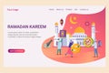 Landing page template ramadan kareem with small people and muslim activity symbol