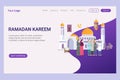 Landing page template ramadan kareem with small people and muslim activity symbol